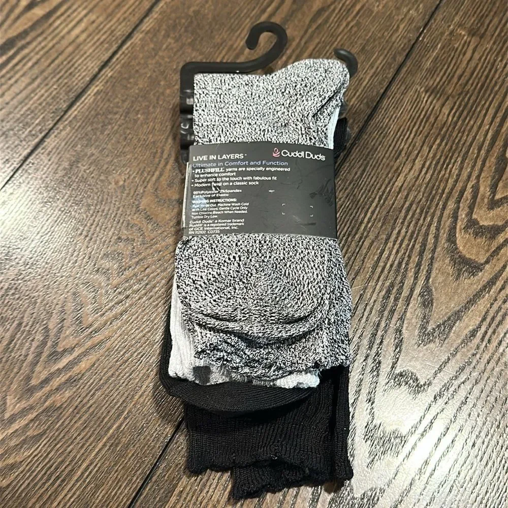 Cuddl Duds Plushfill 3-Pack Midweight Scallop Crew Socks NEW Black